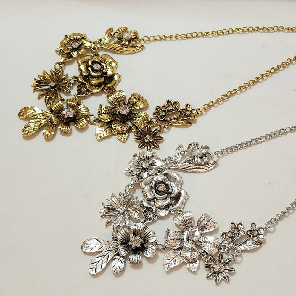 THREE FOR $20 Bib necklace gold tone or silver tone costume NIP